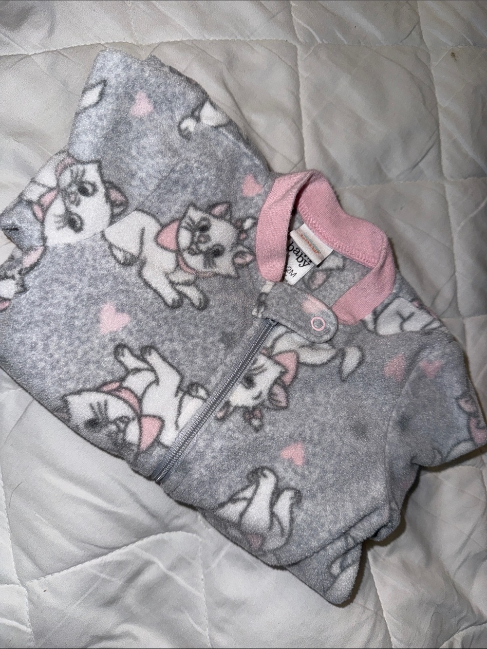 6-12m Disney aristocats  Gray & Pink Cat Fleece One-Piece Footed Pajamas